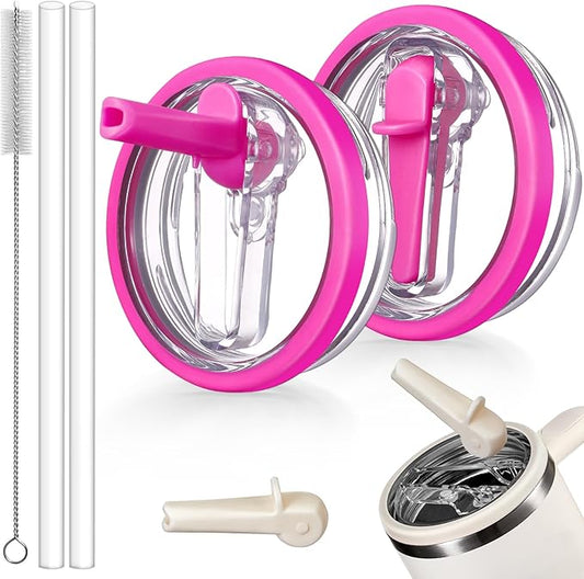 2 Pack Flip Straw Lid Replacement for Stanley 30 oz Cup Accessories, Leakproof Detachable Lids for 30 ounce Stanley Quencher H2.0 & ProTour Tumbler (RoseRed, RoseRed)