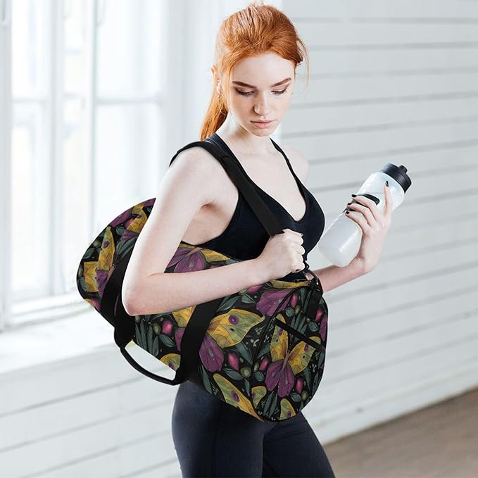MNSRUU Sports Duffel Bags, Butterfly Leaf Pattern Athletic Gym Bag Overnight Workout Travel Tote Luggage for Men Women Yoga