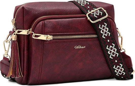 Small Leather Crossbody Bags for Women Anti theft Purses and Handbag Shoulder Hangbag with Wide Strap Tassel