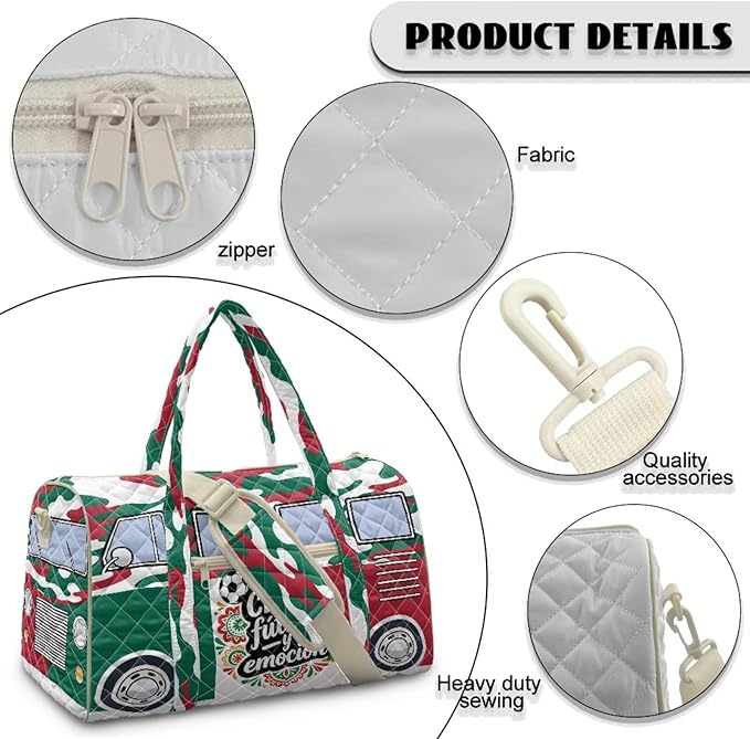 COEQINE Mexico Van Car Quilted Gym Bag For Men Sport Quilted Tote Bag For Men Large Car Themed Crossbody Bags with Shoulder Bag with Detachable Strap
