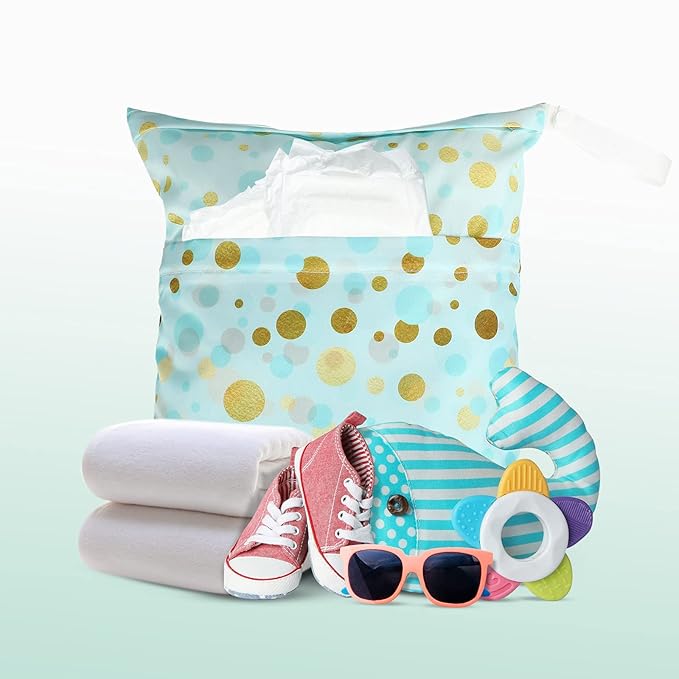 Frienda 4 Pieces Wet Dry Bag for Baby Waterproof Reusable Washable Diaper Bag Sealed with Handle for Travel, Beach, Swimsuit, Diapers, Dirty Gym Clothes and Toiletries (Tropical)