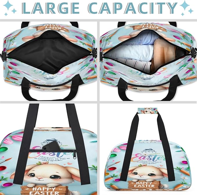 Travel Duffle Bag for travel duffle bag sports Girls Boys Kids Cute Easter Rabbit Lightweight Overnight Sleepover Weekender Bags Small Dance Gym Sport Bag Teens Carry-On Size Workout Bag