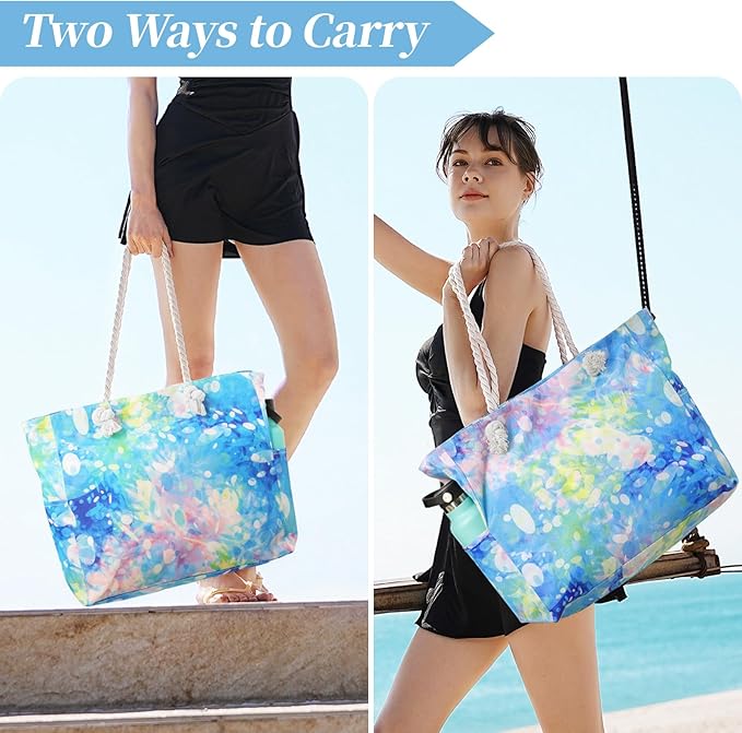 Tavaleu Beach Bags for Women - Large Beach Tote Bag, Women Sandproof Pool Bag for Pool Gym Grocery Travel