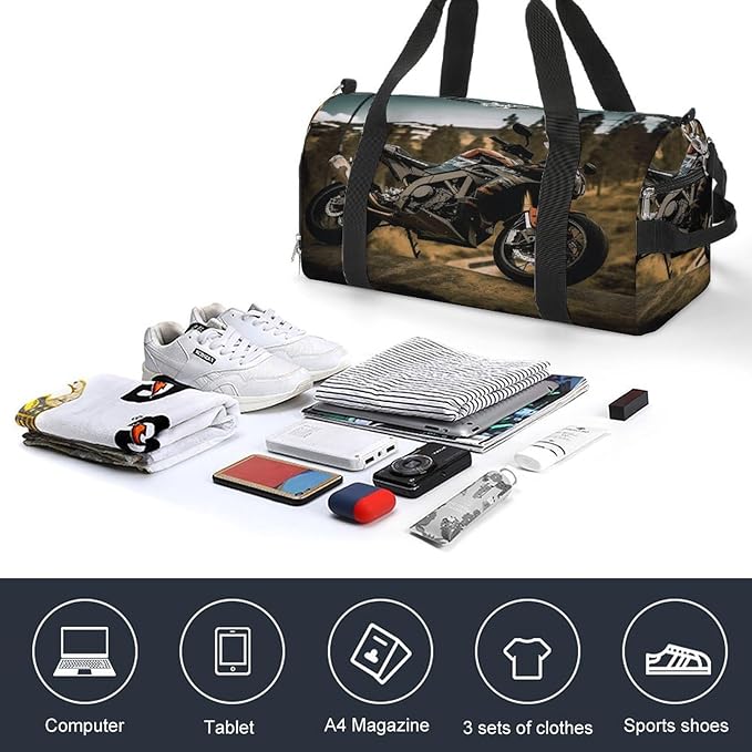 Sport Motorcycle Gym Bag Lightweight ，Travel Duffle Bag with Shoe Compartment，Gym Bag for Women for Overnight, Weekend, Yoga, Gym, Business Trips, Sport And Hospital.