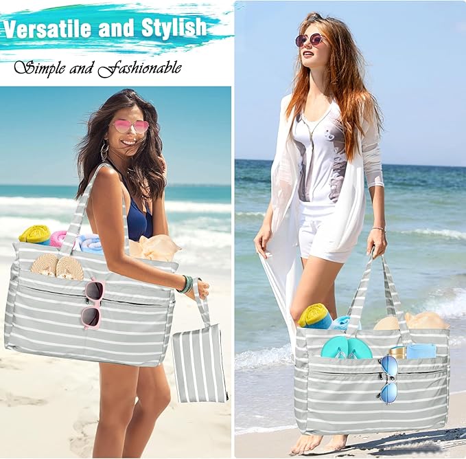 HUANLANG Extra Large Beach Bag Waterproof Beach Totes Bags for Women Men,Pool Bag with Zipper Wet Pocket
