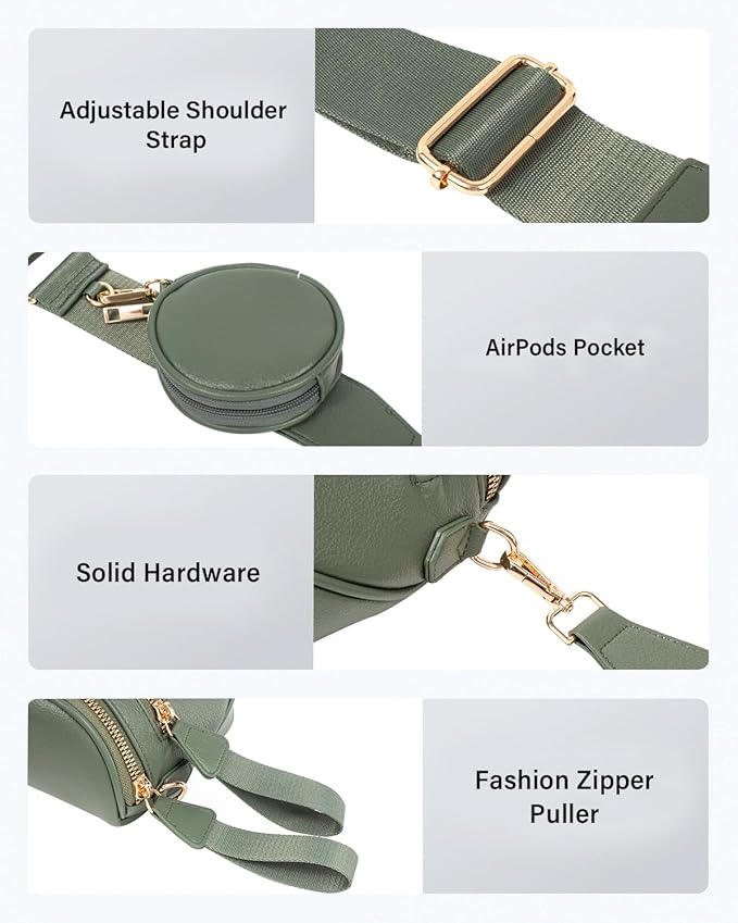 Valentoria Fashionable Womens Leather Waist Bag Crossbody Bag Detachable Wallet Adjustable Shoulder Strap (Bean Green)
