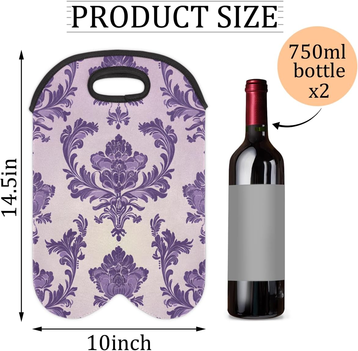 Neoprene Wine Tote, Bottle Carrier Gag Insulating Neoprene Thicker, Insulated Wine Bag for Travel Holds Two Bottles, Bottle Carrier Bags Protect the Bottles, Purple Totem