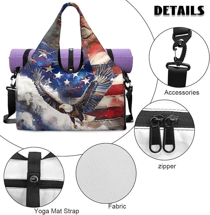 American Eagle Sports Duffle Bag Portable Lightweight Gym Bag with Shoe Compartment for Men Fitness Workout Stylish Sport Tote Bag with Zipper Pocket and Yoga Mat Holder Idea Gifts for Him