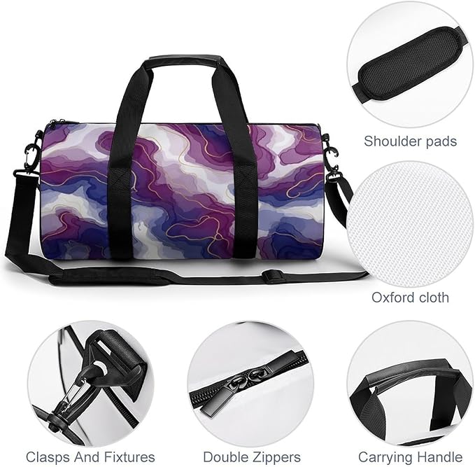 Weekender Carry on Beach Yoga Overnight Luggage Bag Purple Marble Gym Sports Duffle Bag Dance Gymnastics Bags