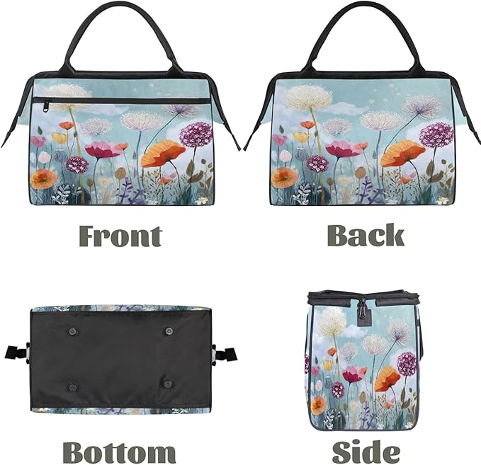 Overnight Weekender Bags for Women Men, Garden Wildflowers Waterproof Travel Carry On Duffel Bag, Lightweight Sports Gym Bag for Fitness, Workout, Travel