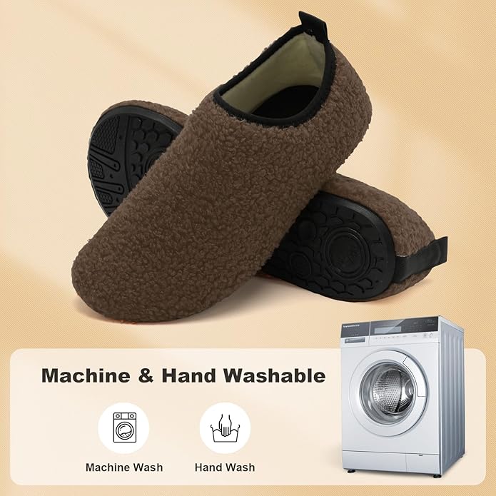 QFH Womens & Mens Cozy House Slippers - Portable Travel Shoes with Flexible Rubber Sole & Soft Velvet Lining