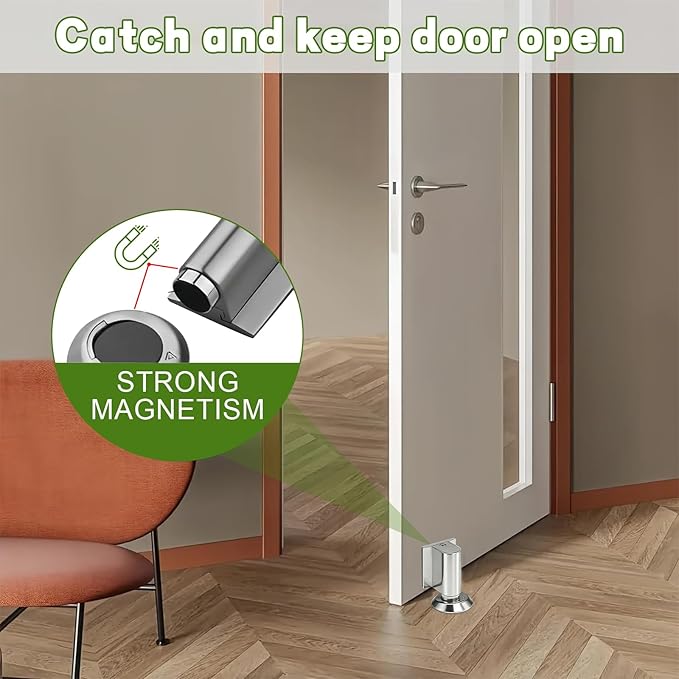 2026 New Door Wedge Stopper, Upgraded Magnetic Doors Stoppers for Bottom of Door, No Drill Invisible Doorstops for Inside Door, Heavy Duty Invisible Door Stop for Both Wall Floor Mounting(1 Nickel)