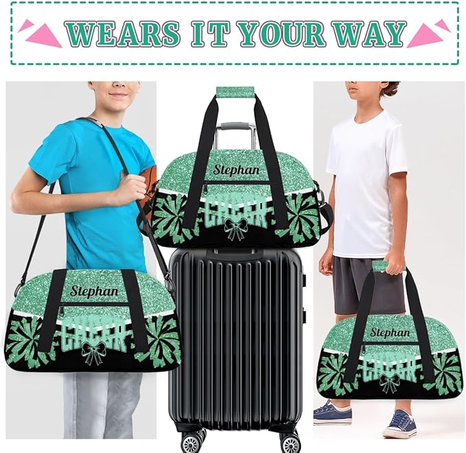 Cheer-Bag Personalized Cheer-Gifts with Name Green Cheerleader Duffel-Bag for Cheerleading Girls