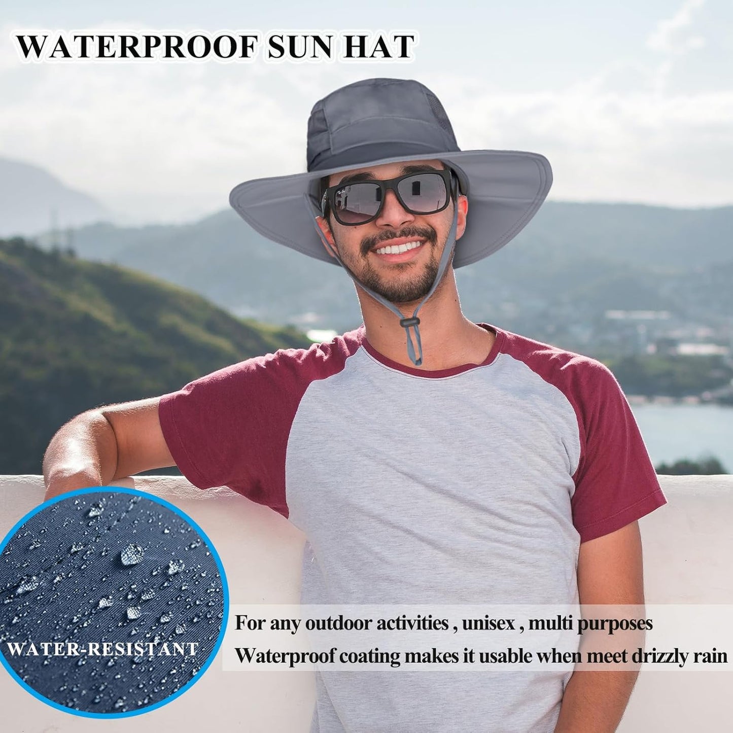 Sun Hat for Men/Women, UPF 50+ Fishing Hat,Waterproof Wide Brim Bucket Hat Foldable Boonie Hat for Hiking Garden Safari Beach