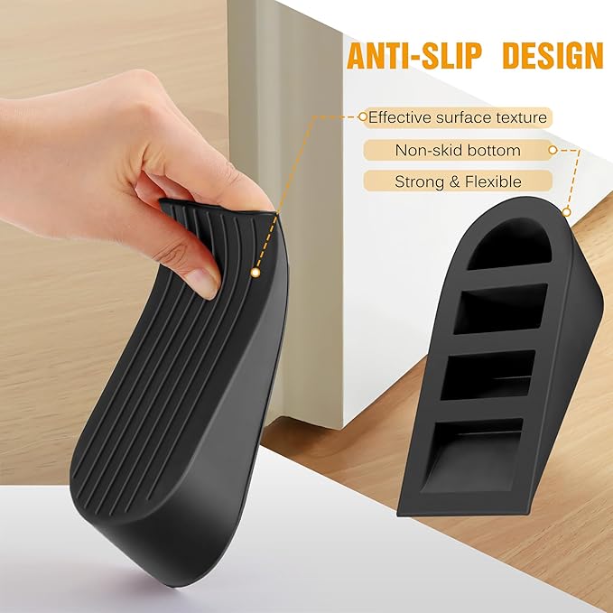 2 Pack Black Extra Large Door Stopper, High 1.9 Inches Big Door Stop for Floor Rubber Doorstop Wedge, Door Gaps and Prevent The Lock-Outs, Floor Sturdy Door Stopper for Heavy Duty Bottom of Door