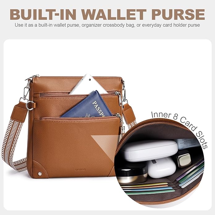 Anti Theft Crossbody Purses for Women RFID Blocking Crossbody Bags, Travel Shoulder Purse with Built-in Wallet
