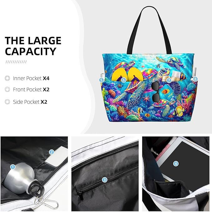 Large Beach Tote Bag Beach Bag Waterproof Sandproof Lightweight Women Tote