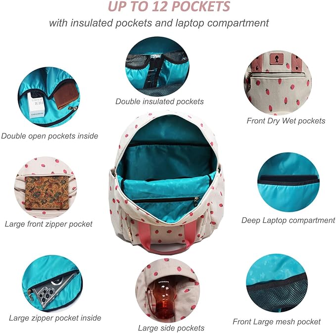 Diaper Bag Backpack, Large Capacity Multifunction Baby Essentials Fashion Travel Pack Linen Canvas office Laptop Bag (Corduroy Pink Strawberry)