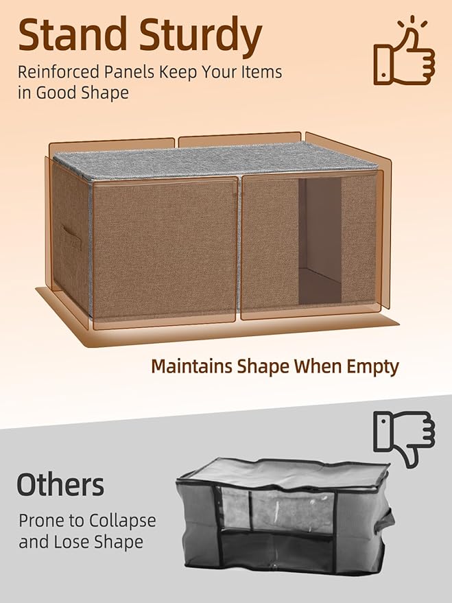 90L King Size Comforter Storage Bag w/Rigid Panels, Large Blanket Organizer for Closet, Stackable & Foldable Container w/Clear Window & Smooth Zippers for Bedding Sets/Clothes, 2 Pack, Gray