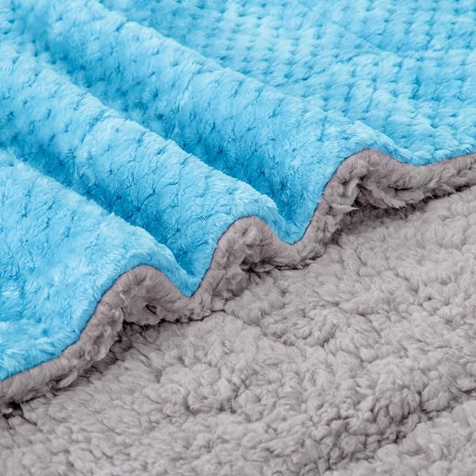 Fuzzy Sherpa Reversible Blanket for Baby, Soft Warm Cozy Coral Fleece Toddler, Infant or Newborn Reversible Blanket for Crib, Stroller, Travel, 40”×60”, Ice Blue
