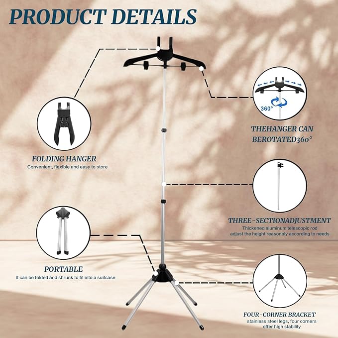 Garment Steamer Stand for Clothes – Adjustable Steaming Rack with Hanger – Foldable & Portable for Travel & Home,Gift For Christmas