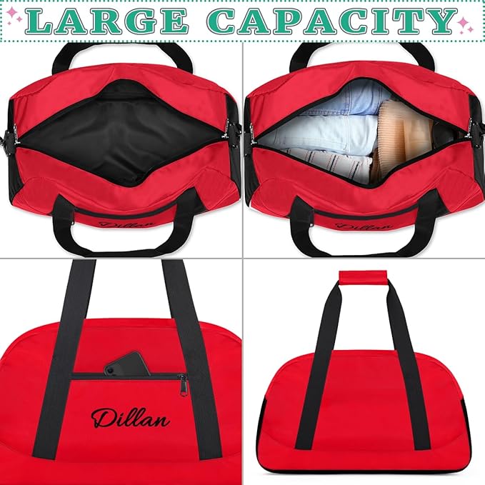 Personalize Kids Duffel Bag With Custom Name Text Carry-On Overnight Travel Gym Lightweight Dance Sports Bags For Boys Girls Kids/Red