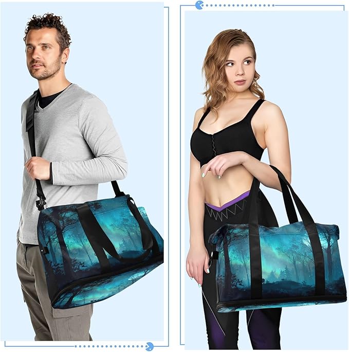 Travel Duffel Bags for Women Cute Forest Deer Silhouette Print Sports Duffel Bags Gym Bags with Shoes Compartment Tote Bag Weekender Bag for Travelling