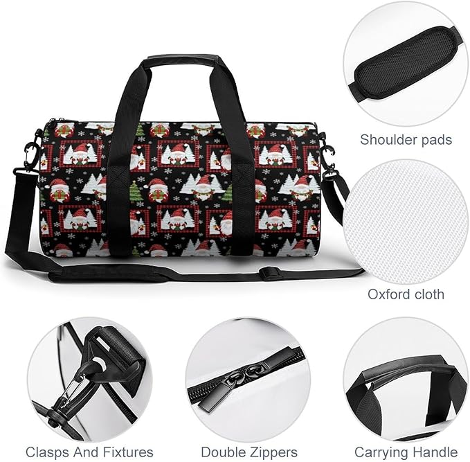 Basketball Football Weekender Bag Red Gnomes Snow Christmas Carry on Beach Yoga Overnight Luggage Bag Sports Gym Bags for Men Women