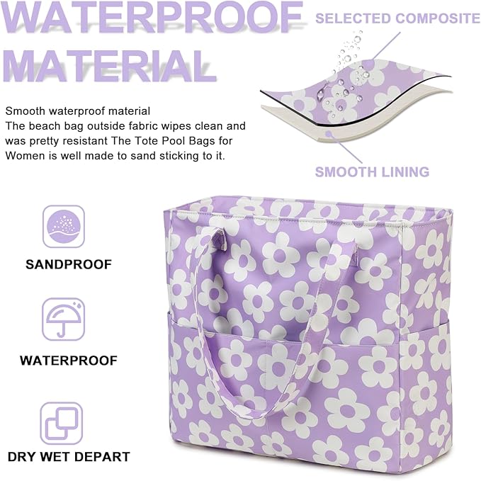 Bluboon Beach Bags for Women, Large Waterproof Tote Bag With Wet Compartment for Pool Weekender Travel Gym