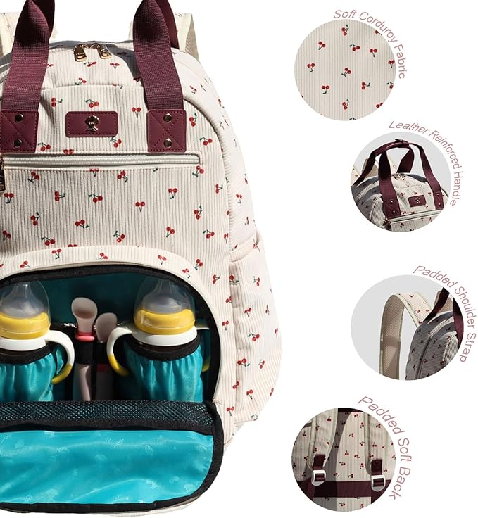 Diaper Bag Backpack, Large Capacity Multifunction Baby Essentials Fashion Travel Pack Linen Canvas office Laptop Bag (Corduroy Hawthorn)