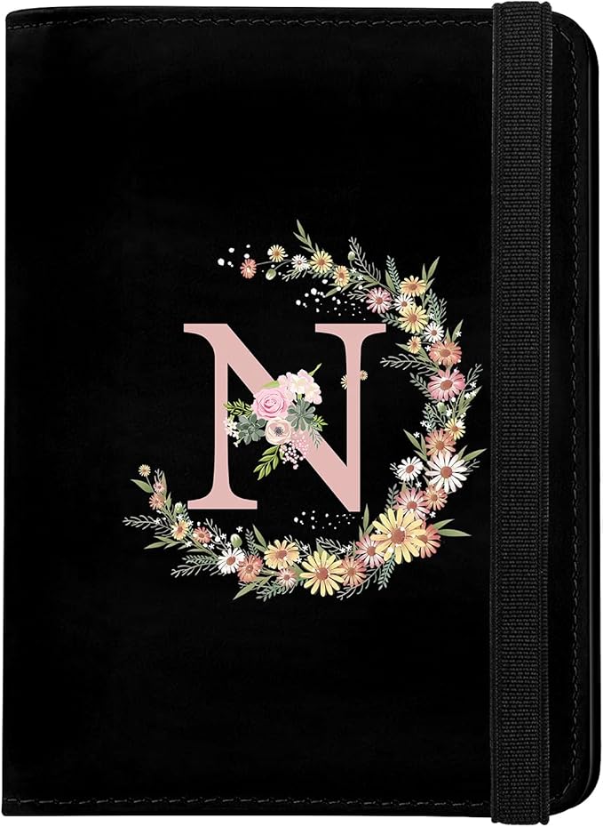 Cute Passport Holder and Holder Combo Passport Cover with RFID Blocking Women Men Compatible Wallet Credit Card Protector (Black-N)