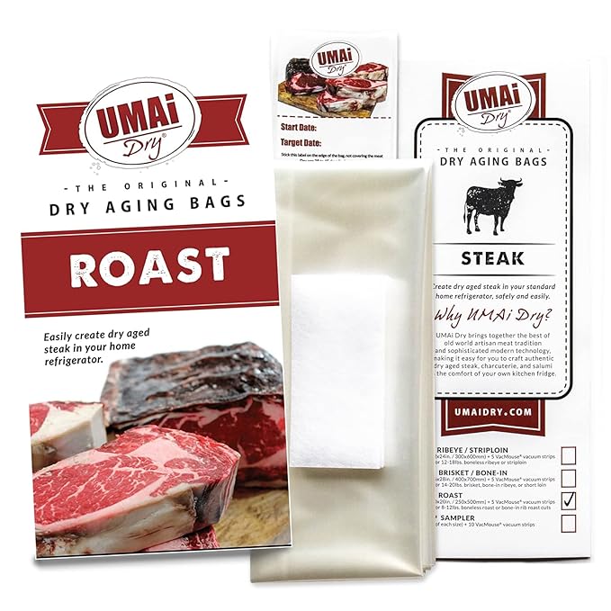 UMAi Dry Aging Bag for Steaks, Pack of 3, Dry Age Bags for Meat, Boneless or Bone-In Rib Roast Cuts up to 8-10 lbs, Home Steak Ager Bags, No Vacuum Sealer Required, Tender Aged Beef in 28-45 Days