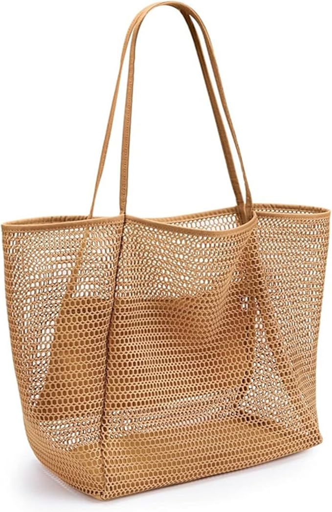 Large Beach Bags for Women, Mesh Beach Tote with Zipper, Foldable Pool Tote Bag Travel Beachbag Waterproof Sandproof