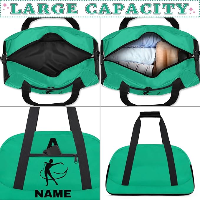 Personalize-Kids-Sports-Duffel-Bags With Custom Name Text Carry-On Overnight Travel Gym Lightweight Dance Pattern Sports Bags For Girls Boys Kids,Green