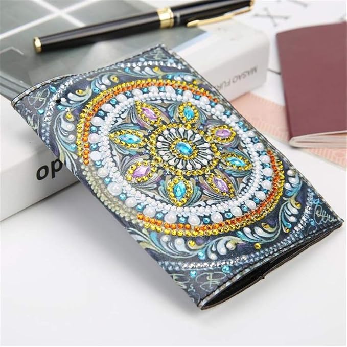 Passport Holder Cover 5D Diamond Painting Leather, DIY Crystal Rhinestone Painting Travel Passport Protective for Boarding Pass, ID Card, Driver's License-20X14CM (B)