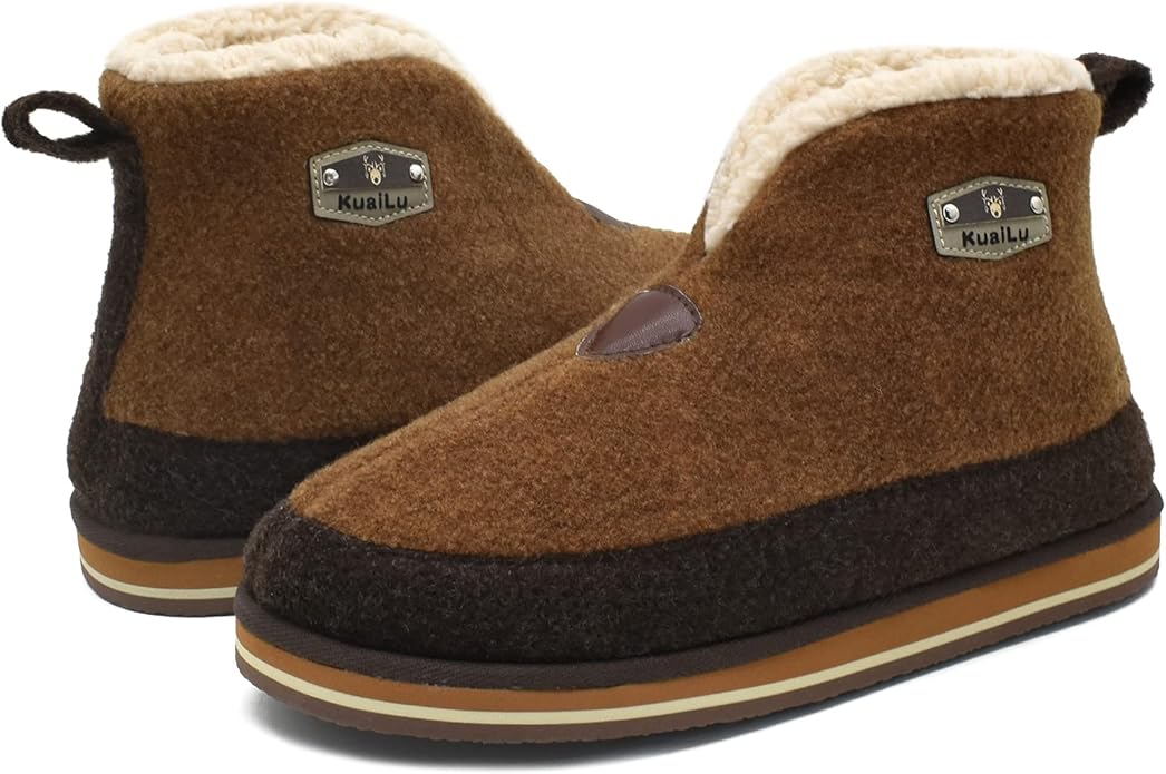 KuaiLu Mens House Slippers Booties Cozy Memory Foam Boots Warm Plush Lining Winter Felt Home Bedroom Slipper Socks Indoor Outdoor Non-Slip Shoes