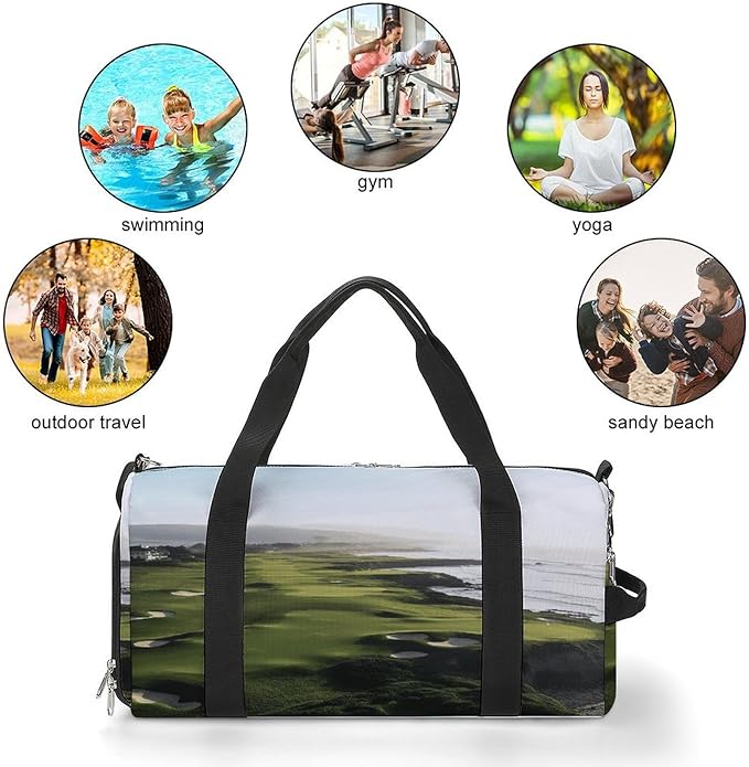 Seaside Golf Course Gym Bag Lightweight ，Travel Duffle Bag with Shoe Compartment，Gym Bag for Women for Overnight, Weekend, Yoga, Gym, Business Trips, Sport And Hospital.