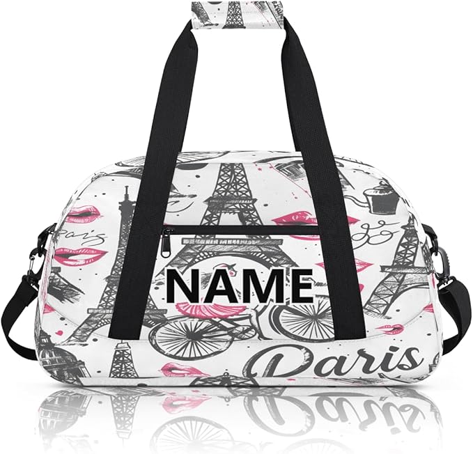 Eiffel Tower Mini Gym Bag 18 inch for Women Men Waterproof Custom Romantic Paris Travel Duffel Bag Carry On Overnight Tote Nurse Bag for Work Fitness Hiking