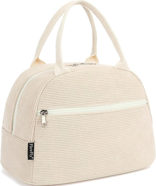 FlowFly Lunch Bag for Women Insulated Lunch Box Corduroy Lunch Tote Cooler for Travel Work Picnic,Corduroy Beige