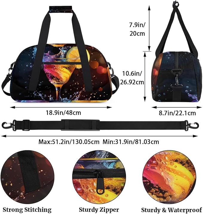 Cocktail Kids-Duffel-Bags Gymnastics Dance Bag Carry-On Overnight Travel Gym Lightweight Dance Sports Bags For Girls Boys Kids，