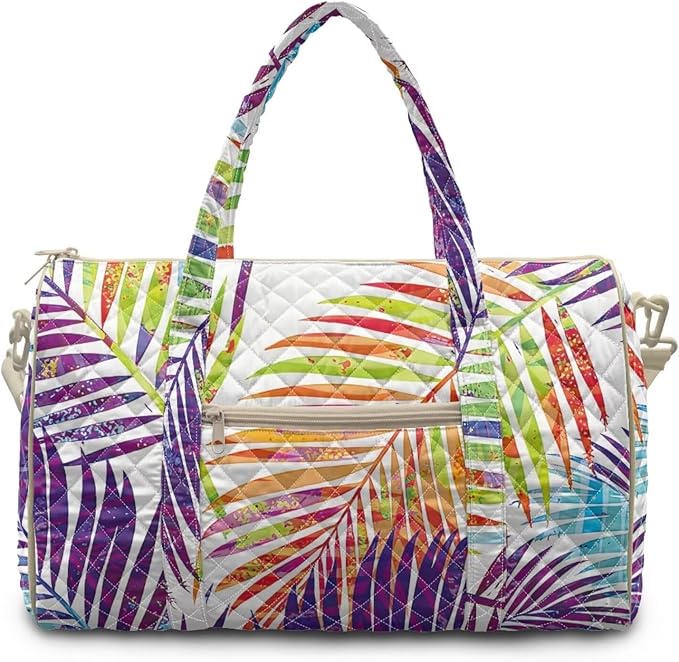 COEQINE Colorful Tropical Leaf Purses for Men Travel Quilted Duffle Print Travel Gym Bag Large Packable Travel Bag