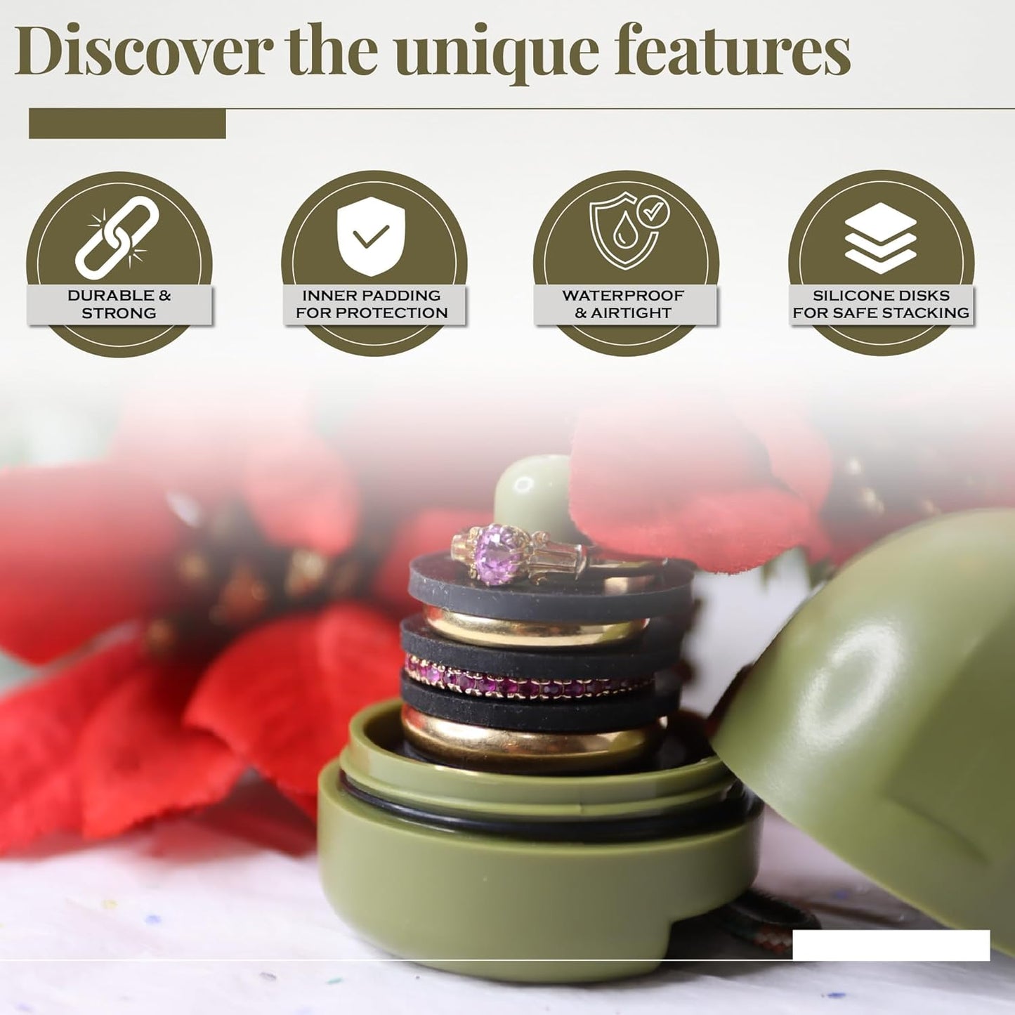 RING THING - Ring Holder Keychain, Jewelry Organizer and Storage, Portable Waterproof Ring Holder, Pill Box Keychain Container, Gym Accessory, and Travel Ring Case (Olive Green)