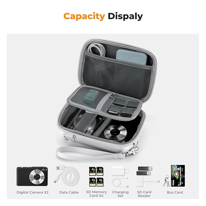 K&F CONCEPT Digital Small Camera Case, Compact Waterproof Small Camera Bag, Lightweight Camera Sling Bag for CCD/Sony DSCW800/DSCW830/Canon PowerShot - Silver