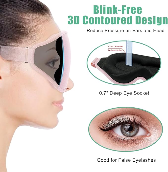 BeeVines 2 Pack 3D Sleep Mask Eye Mask for False Eyelash Extensions for Men & Women, Eye Mask for Sleeping with Adjustable Strap, 100% Blackout Eye Covers Night Sleep Blindfold for Yoga Travel