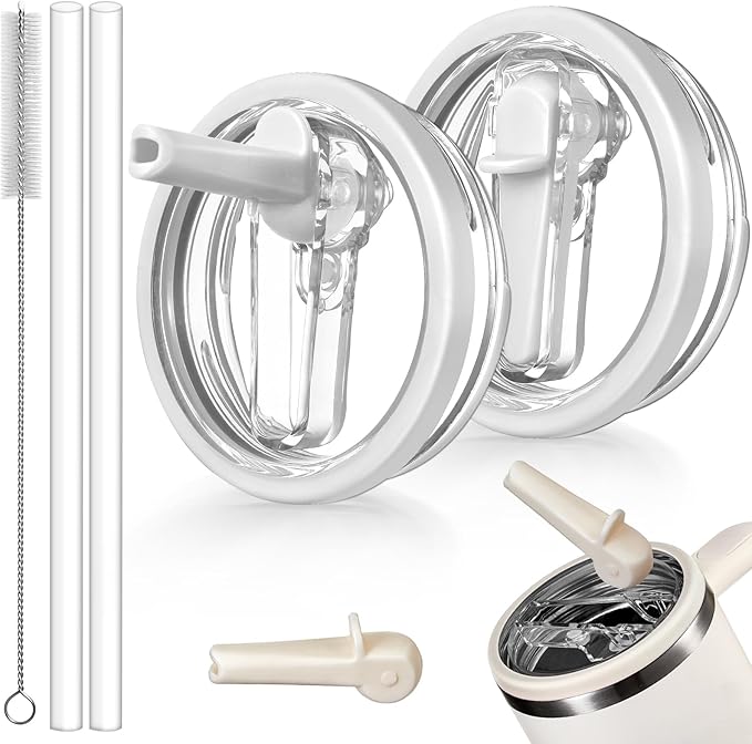 2 Pack Stanley Lid Replacement 40 oz Only for Stanley Quencher H2.0 & ProTour Cup Accessories, Detachable Spout, Leakproof Flip Straw Lid, Heat-Resistant, Spill-Proof (White, White)