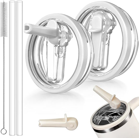 2 Pack Stanley Lid Replacement 40 oz Only for Stanley Quencher H2.0 & ProTour Cup Accessories, Detachable Spout, Leakproof Flip Straw Lid, Heat-Resistant, Spill-Proof (White, White)