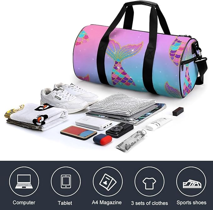 Foldable Gym Travel Bag Mermaid Tail Scale (4) Overnight Weekender Travel Bag Dance Sports Gymnastics Bags Unisex Overnight Bags