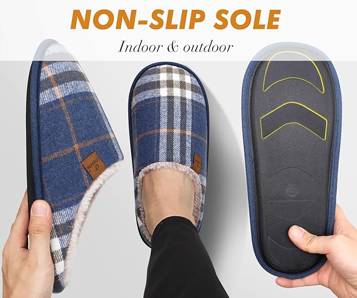 COFACE Mens Cozy Memory Foam Scuff Slippers Casual Slip On Warm House Shoes Indoor/Outdoor Sandal Slippers With Arch Support Rubber Sole Size 7-15