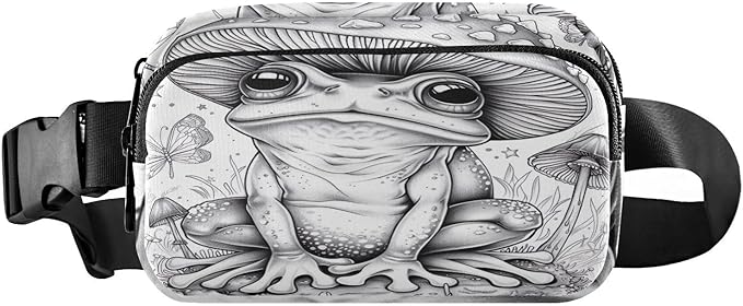 Cute Frog with Mushroom Hat Fanny Pack for Women Men Water Resistant Fashion Waist Packs with Adjustable Strap Belt Bag for Travel Workout Jogging Hiking 21219936