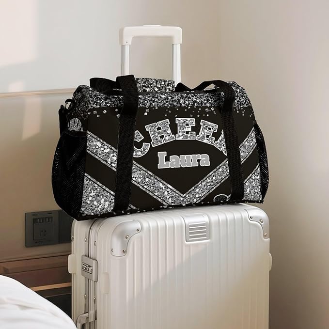 Personalized Cheer Bag Gifts for Girls Sport Cheerleading Gym Travel Duffel Bag Overnight Weekender Bags with Name (Gray)